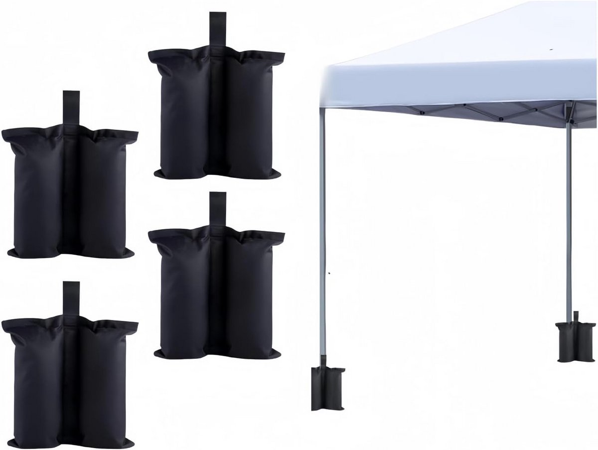 Set van 4 zware belastbare zandzakken, 32 kg, 800D, ontwerp met dubbele slang, voor storm en bescherming tegen overstromingen, extreem stabiel voor feesttenten en luifels, versterkte naden en