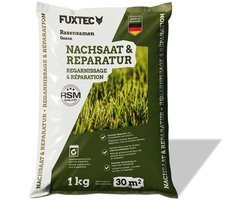 FUXTEC gazonzaad herinzaai FX-RSNR1, 1kg voor 30m², snel kiemend grasmengsel, gazonherstel lente tot herfst, Made in Germany