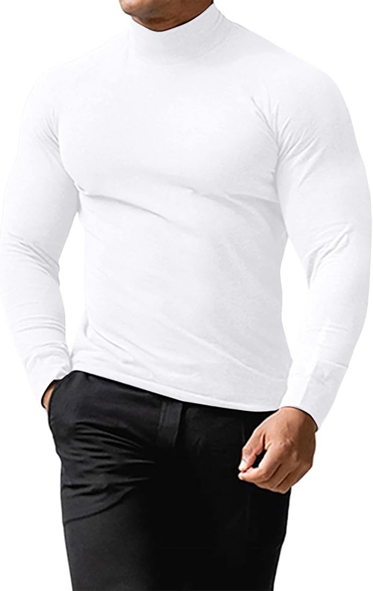 Slimfit Heren Coltrui Katoen Lange Mouwen - Fijn Gebreide Pullover