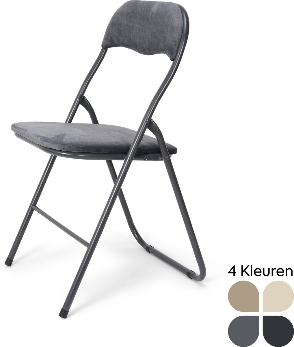 Trendy Meije® Nova Klapstoel - Grijs - Velvet Fluweel - Inklapbaar - Zithoogte 45 cm - Opvouwbare Stoelen - Vouwstoel