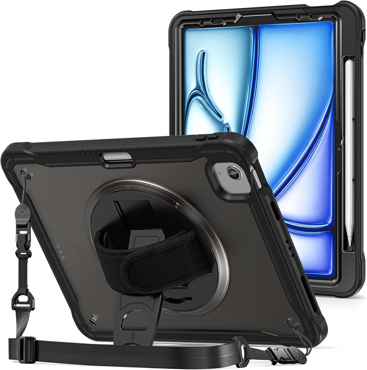 Beschermhoes met Draaibaar Band en Standaard voor iPad Air 11 Inch (M2, 5e & 4e Generatie) - Schokbestendig