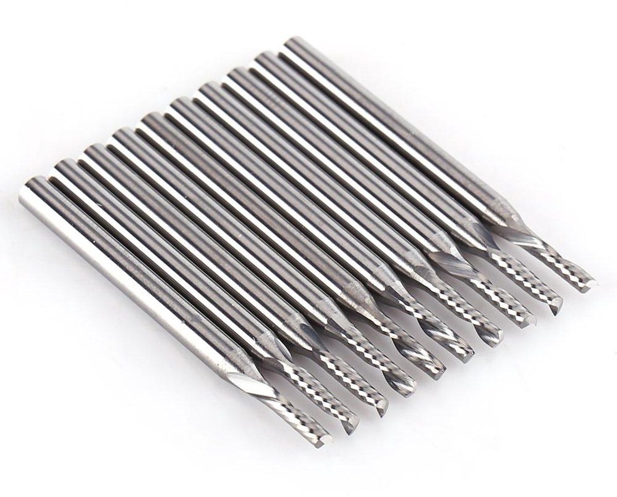 MK Stoer -Single Flute Schachtfrees - Hardmetalen Schachtfrees - CNC Gravure Gereedschappen - Spiraal Bit - Set van 10 Stuks - Geschikt voor CNC Gravure - 1/8'' Schacht - Werkt met Hout en Kunststof