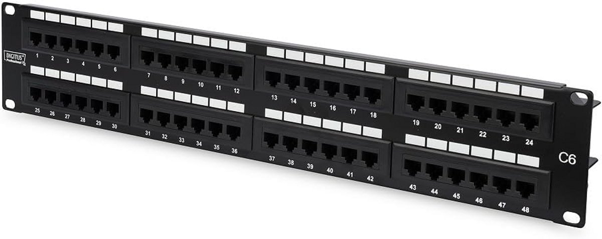 19 Inch Patchpaneel 48 Poorts Cat-6 Ongeschermd LSA RJ45 voor Rackmontage 2U Zwart
