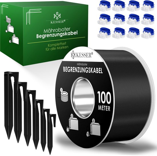 KESSER perimeterdraad voor robotmaaier, geïsoleerd grensdraad met 12 kabelconnectors en draadknippers, tuinbegrenzing kabel