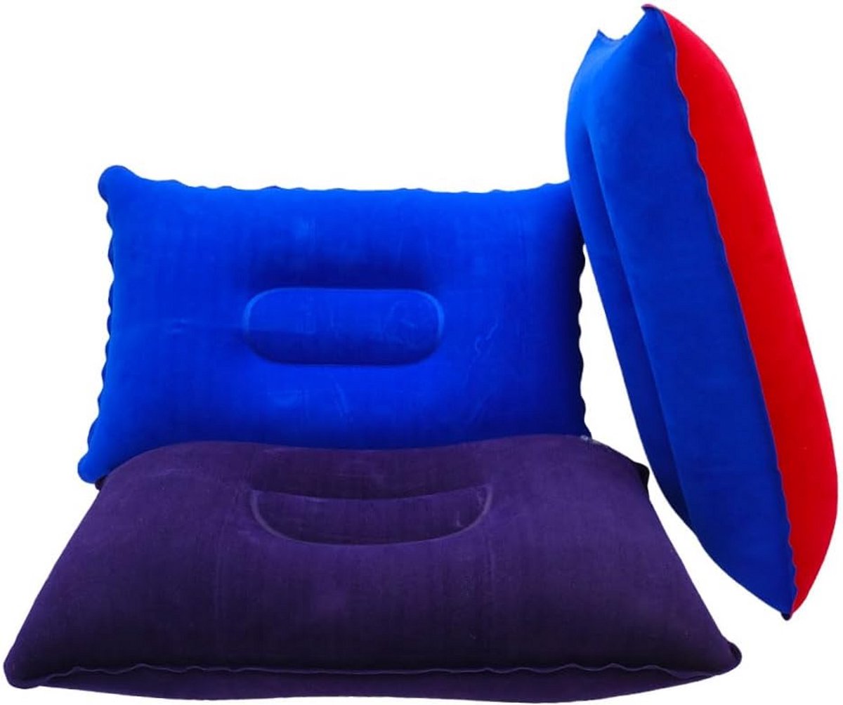 Opblaasbaar Campingkussen Klein Vierkant Gevlokte Stof 3-Pack