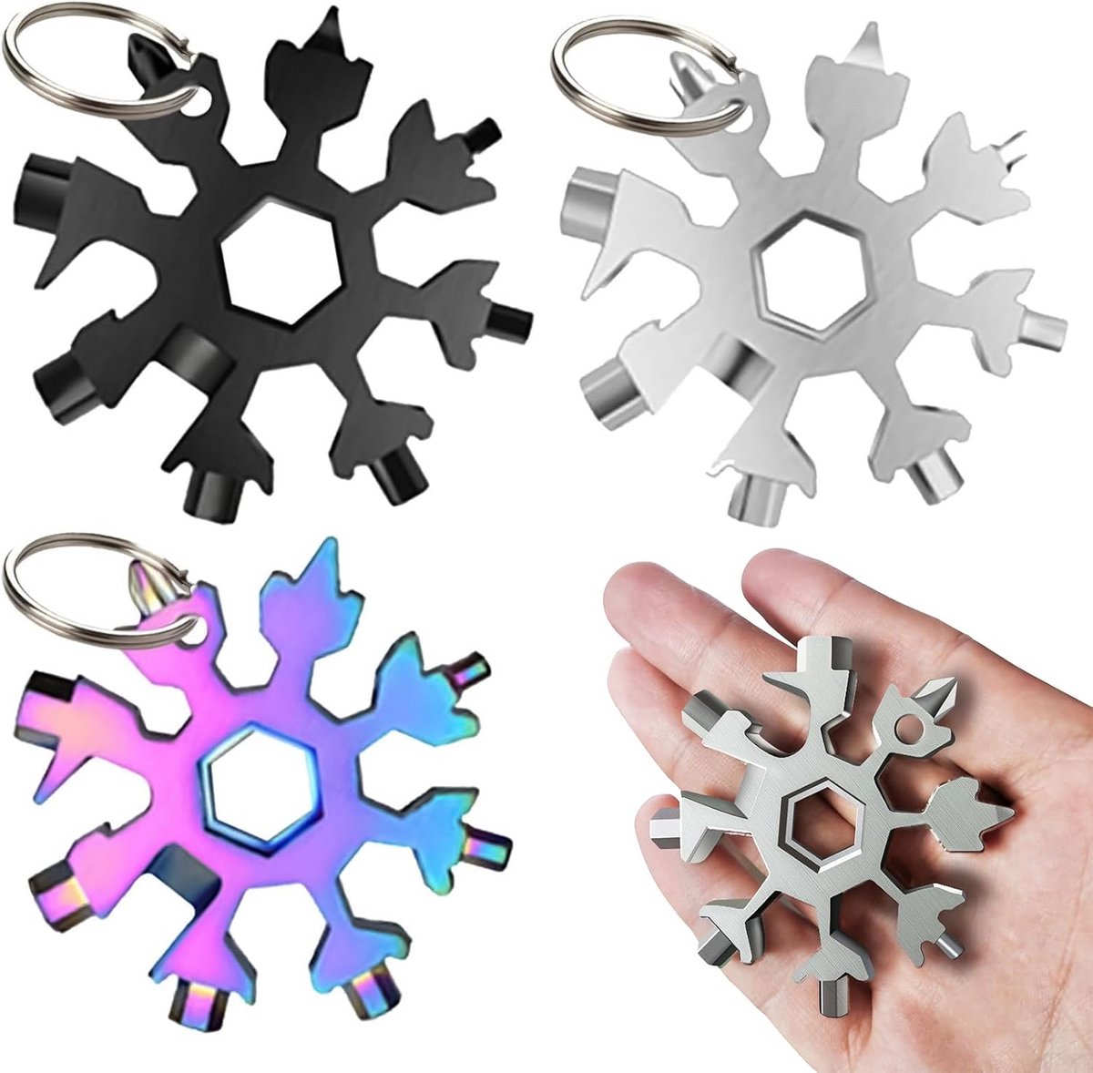 3-Pack Multifunctionele Sneeuwvlok Multitool Sleutelhanger 18-in-1 Gereedschap