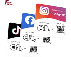 Instagram, TikTok & Facebook NFC & QR BalieBorden – 3-Stuks Set – Direct Volgen met Tik of Scan – Meer Volgers & Interactie – TafelBorden – Social Media Marketing – Baliekaart