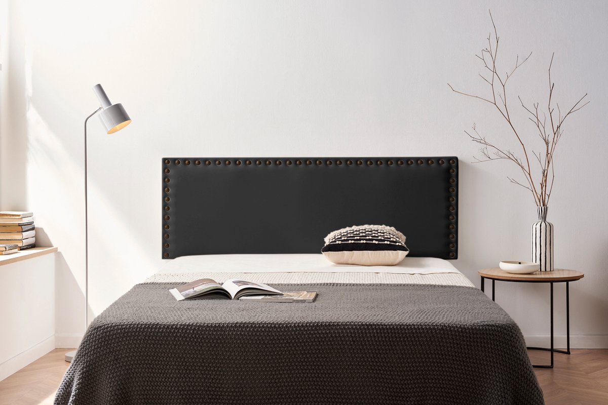 Moonia Hoofdbord - Kunstleer - Zwart - Elegant en Duurzaam - Hoogwaardige Bekleding - Inclusief Muurschroeven
