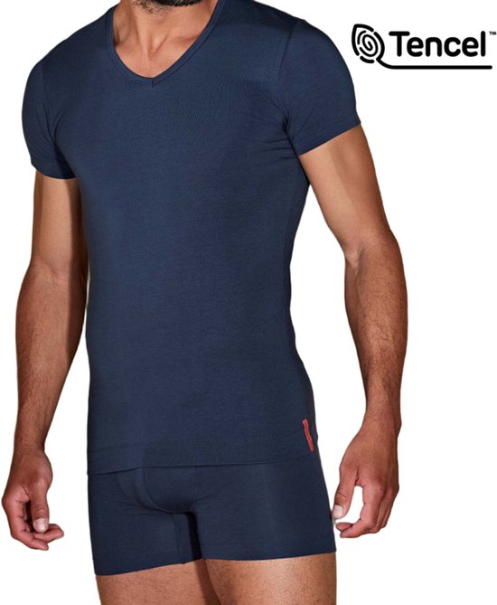 Undiemeister® T-shirt Blauw coupe slim col V Storm Cloud