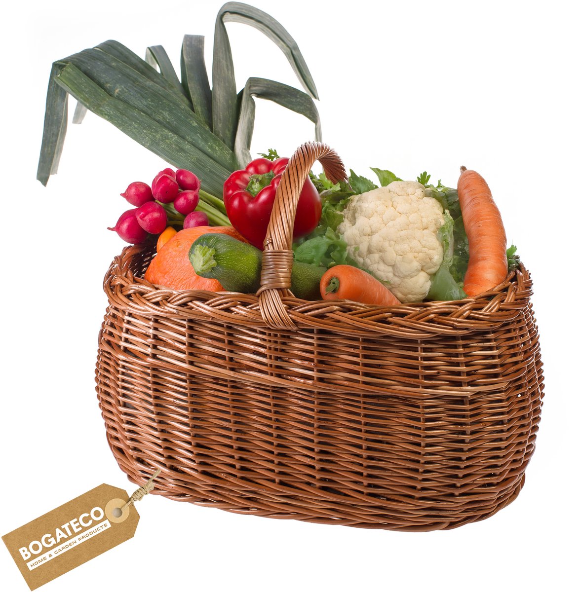 BOGATECO Handgevlochten Boodschappenmand van Wilgen - 45 x 30 x 35 cm - Ruime Riethandmand & Cadeaumand - Kleurkeuze