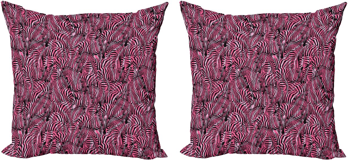 ABAKUHAUS Roze Zebra Decoratieve Kussenhoes, Set van 2, Safari Kunstpatroon, 50x50 cm, Zwart, Roze, Lichtpaars