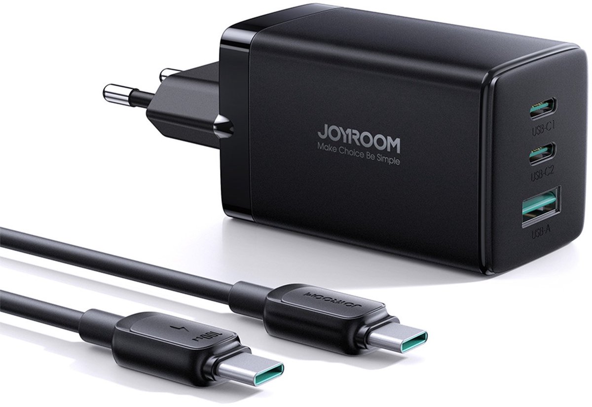 Joyroom 3 in 1 - USB C Oplader - 65W - Inclusief USB C Kabel - Zwart