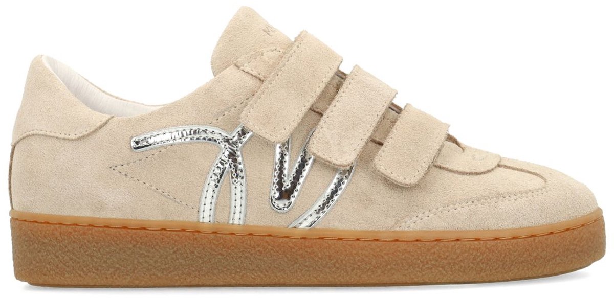 Manfield - Dames - Beige suède sneakers met klittenband - Maat 40