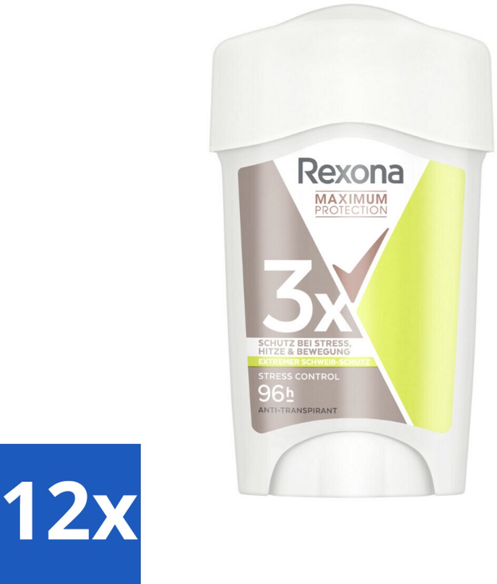 12 x Rexona Deodorant Stick Cream Maximum Protection Stress Control 45 ml - Anti-transpirant Vrouw - Stress-zweet - Droge Huid - Geur - Zweetbescherming