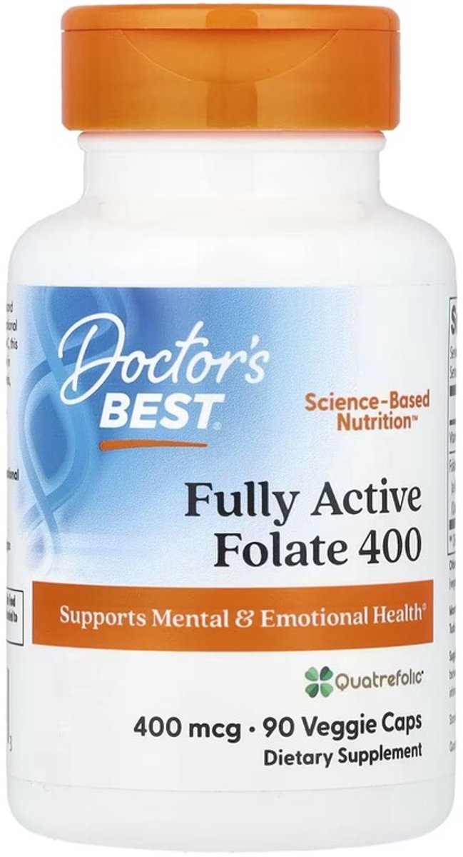 Best foliumzuur volledig actief met Quatrefolic 400 mcg (90 Veggie Caps) - Doctor's Best