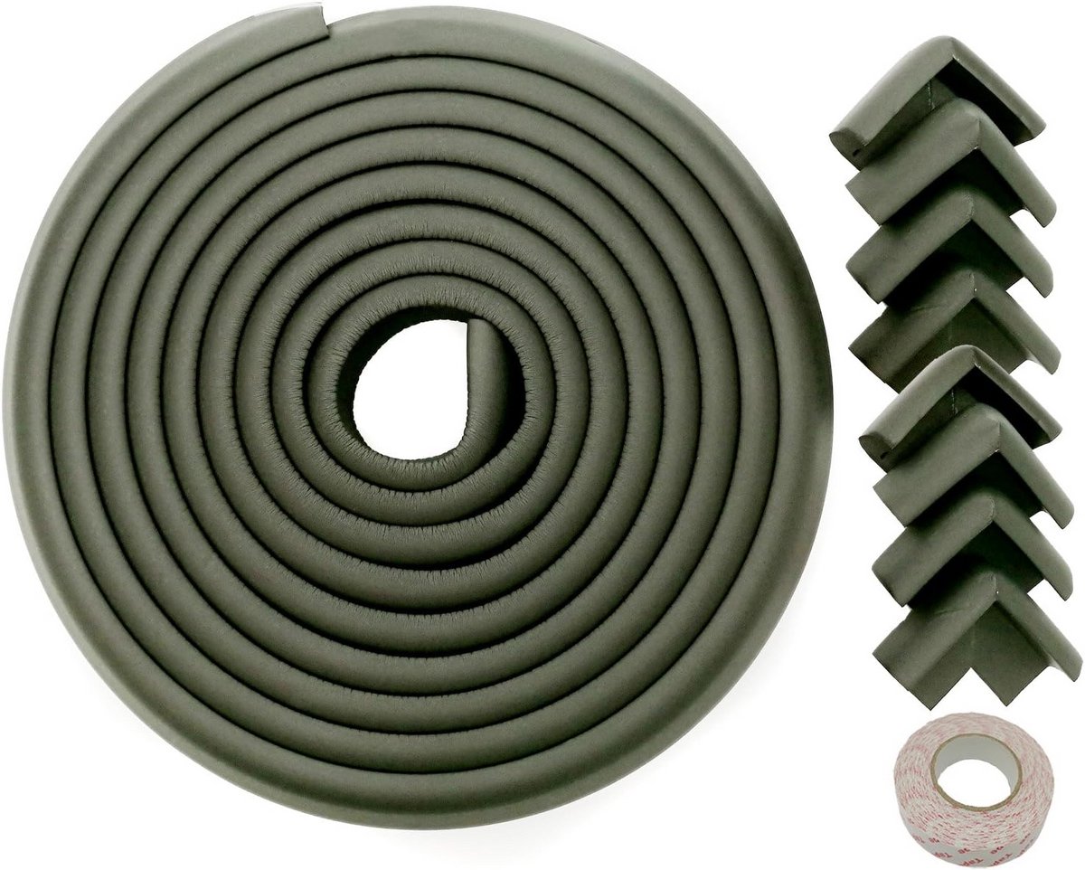 Extra Dikke Rand- en Hoekbescherming Set voor Babyveiligheid, 5 Meter Stootstrip met 8 Hoekjes, Zwart