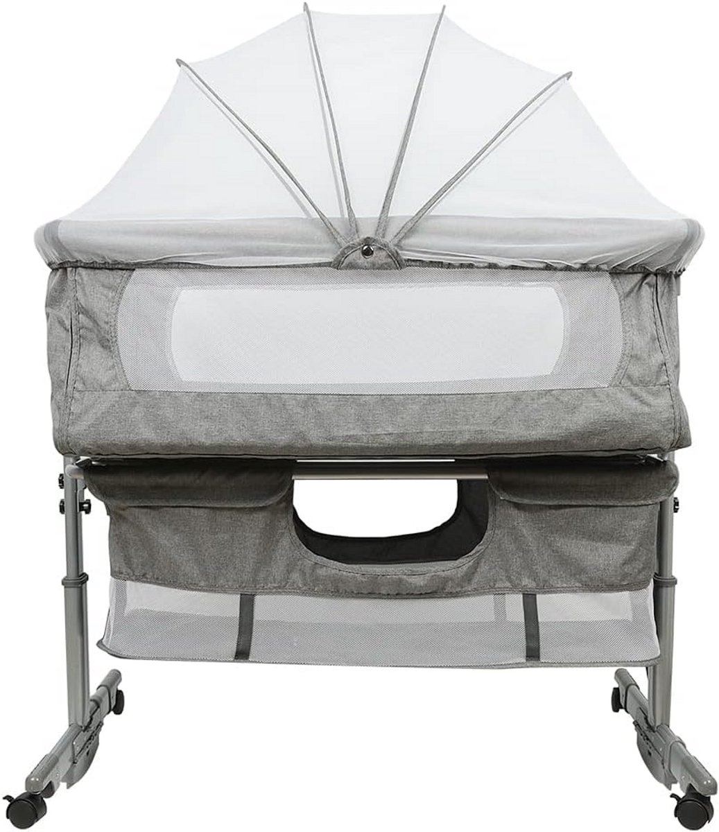 Veilig Babybed met Wieltjes en Muggennet - Bijzetbed & Reiswieg 0-36 Maanden