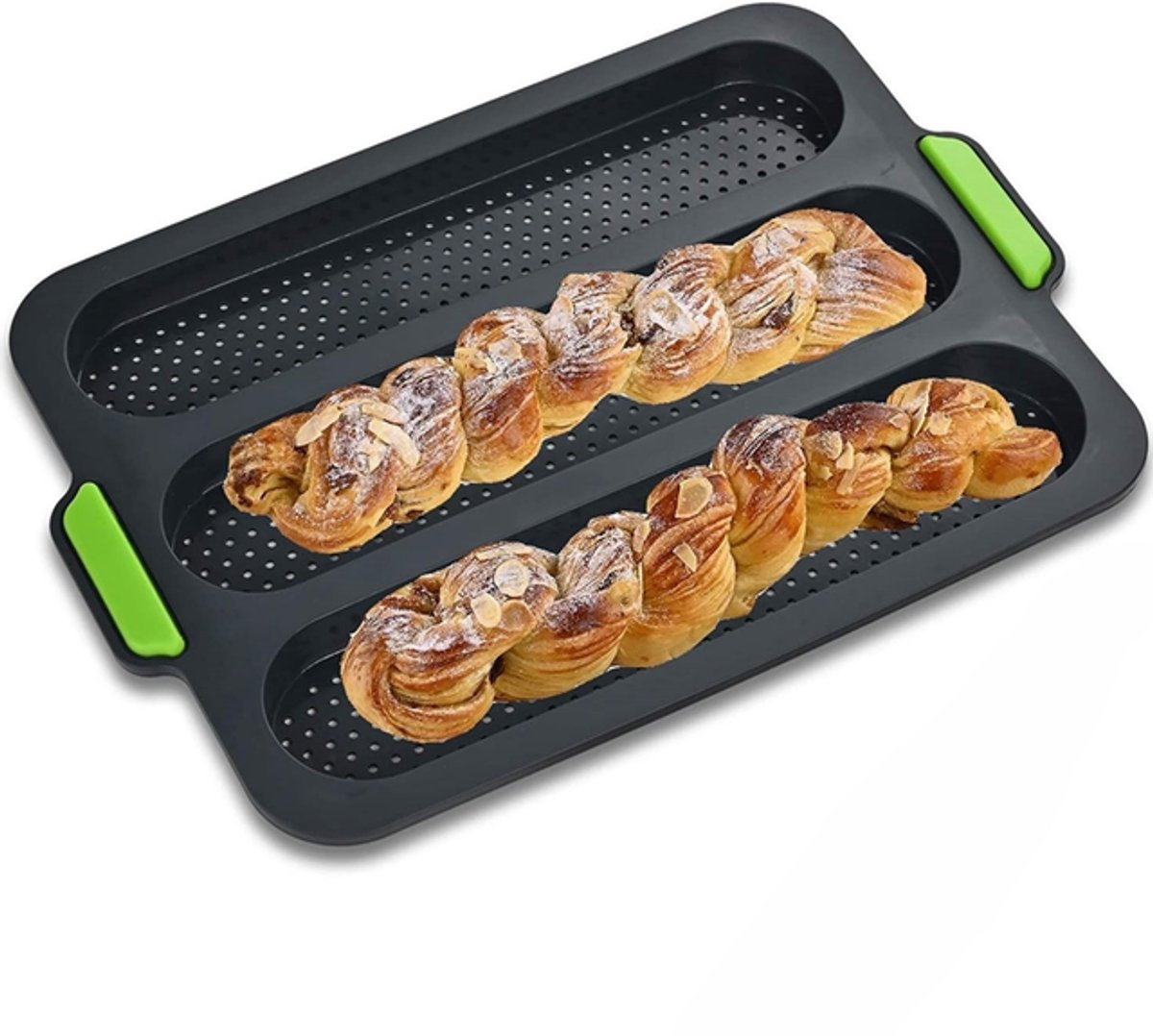 Siliconen bakvorm voor baguettes - Broodbakvorm - bakvorm met drie golven - siliconen broodvorm met gaten - 34,5 x 23,8 cm - zwart