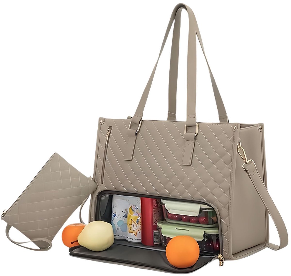 Lunchtas Handtas - Werktas Koeltas - Maaltijden Vers Houden - 2-in-1 Ontwerp - 156 Inch Laptop - Kaki