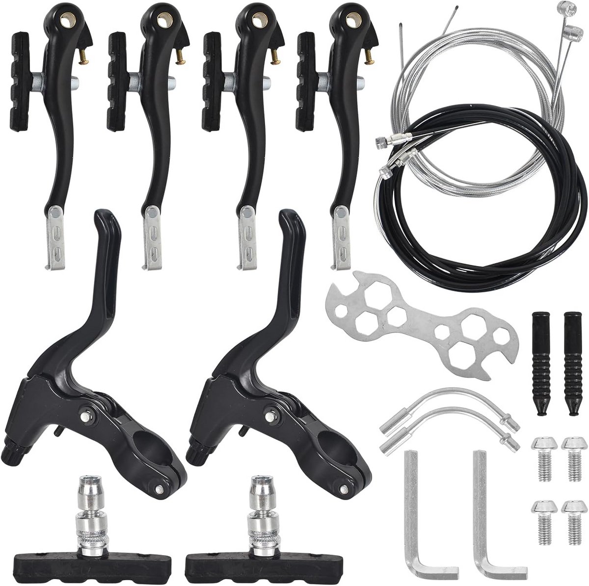 Complete V-Bremset Fiets Voor en Achter met Remhendels en Kabels - Universeel voor Mountainbike, Racefiets en Hybride