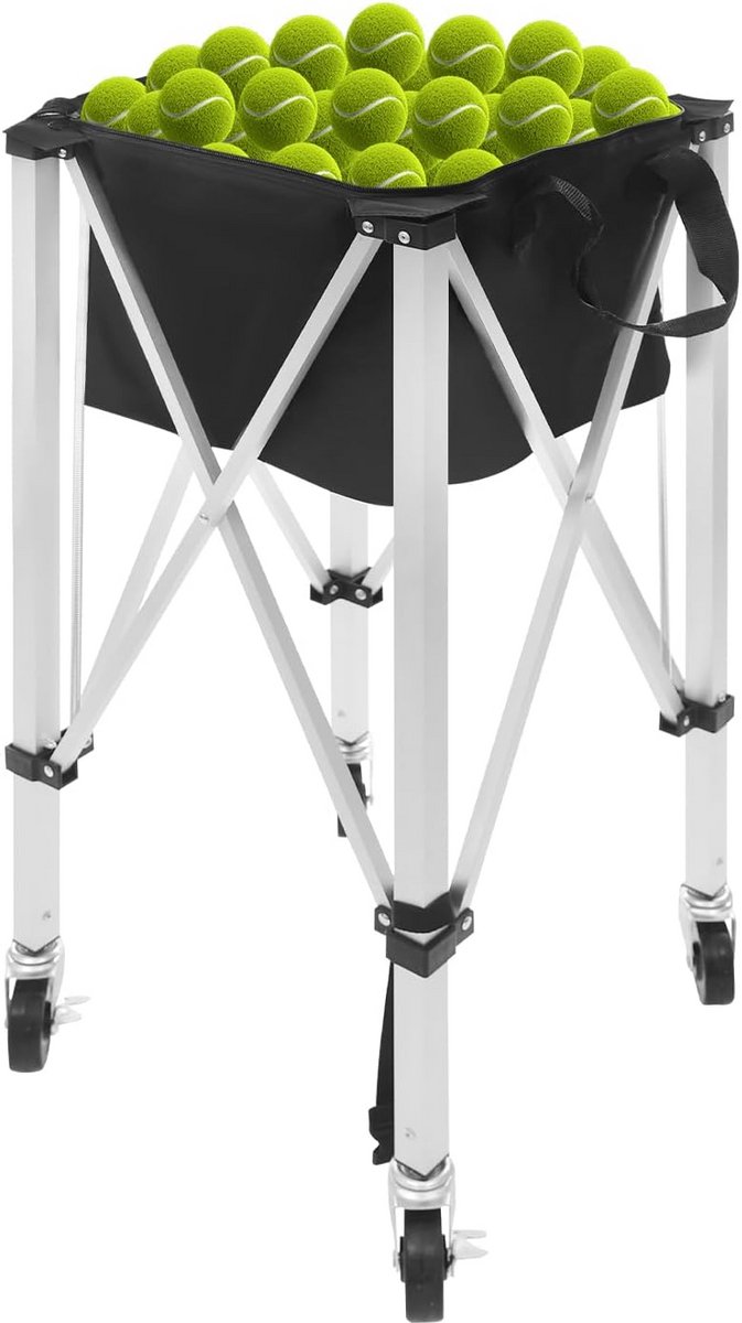 Inklapbare Tennisballen Basket met Wielen voor 150+ Ballen - Draagbaar Aluminium Ballenkarretje