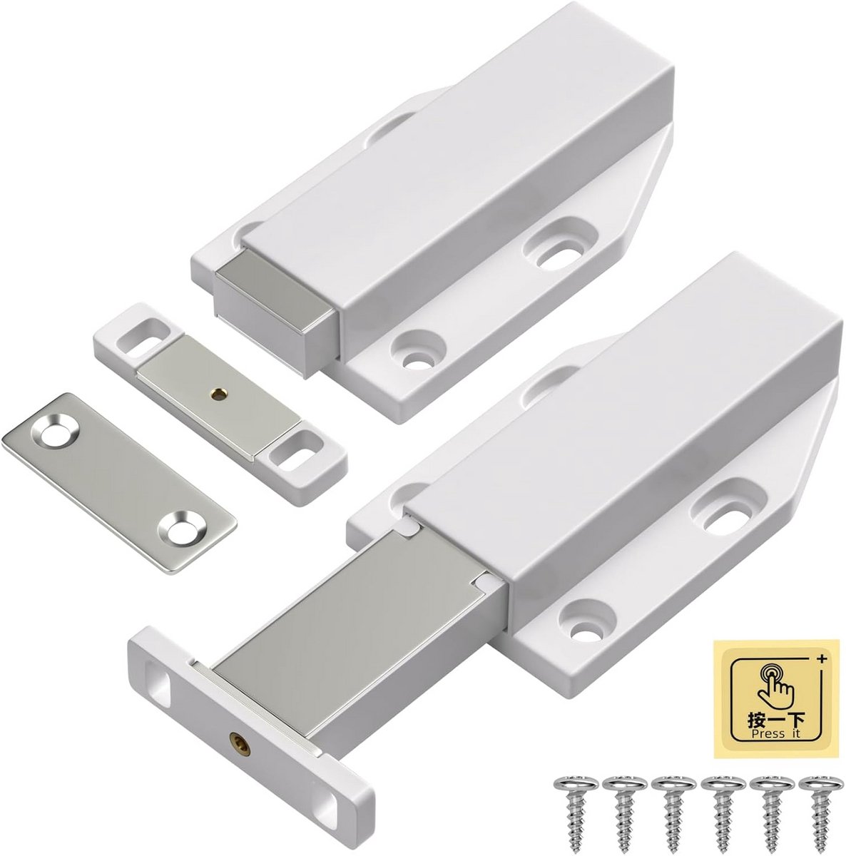 2x Magnetische Push Open Sluiting voor Kast, Lade en Keukenkastdeur - Drukslot Zonder Greep