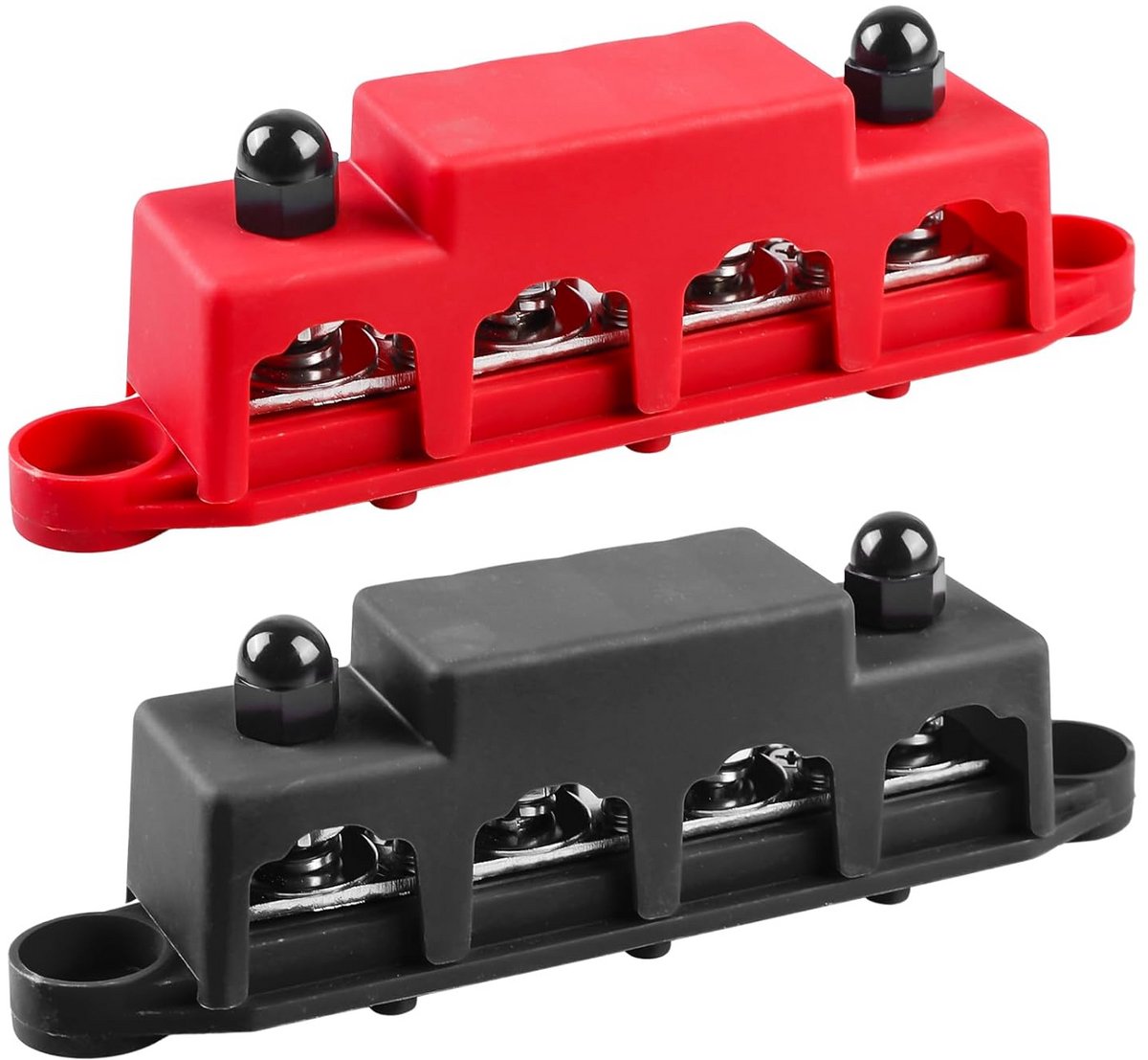 2x 12V-48V DC Verdeelblok Busbar Verzamelsrails met Afdekking - 250A Stroomverdeler voor Auto, Boot en Batterijsystemen