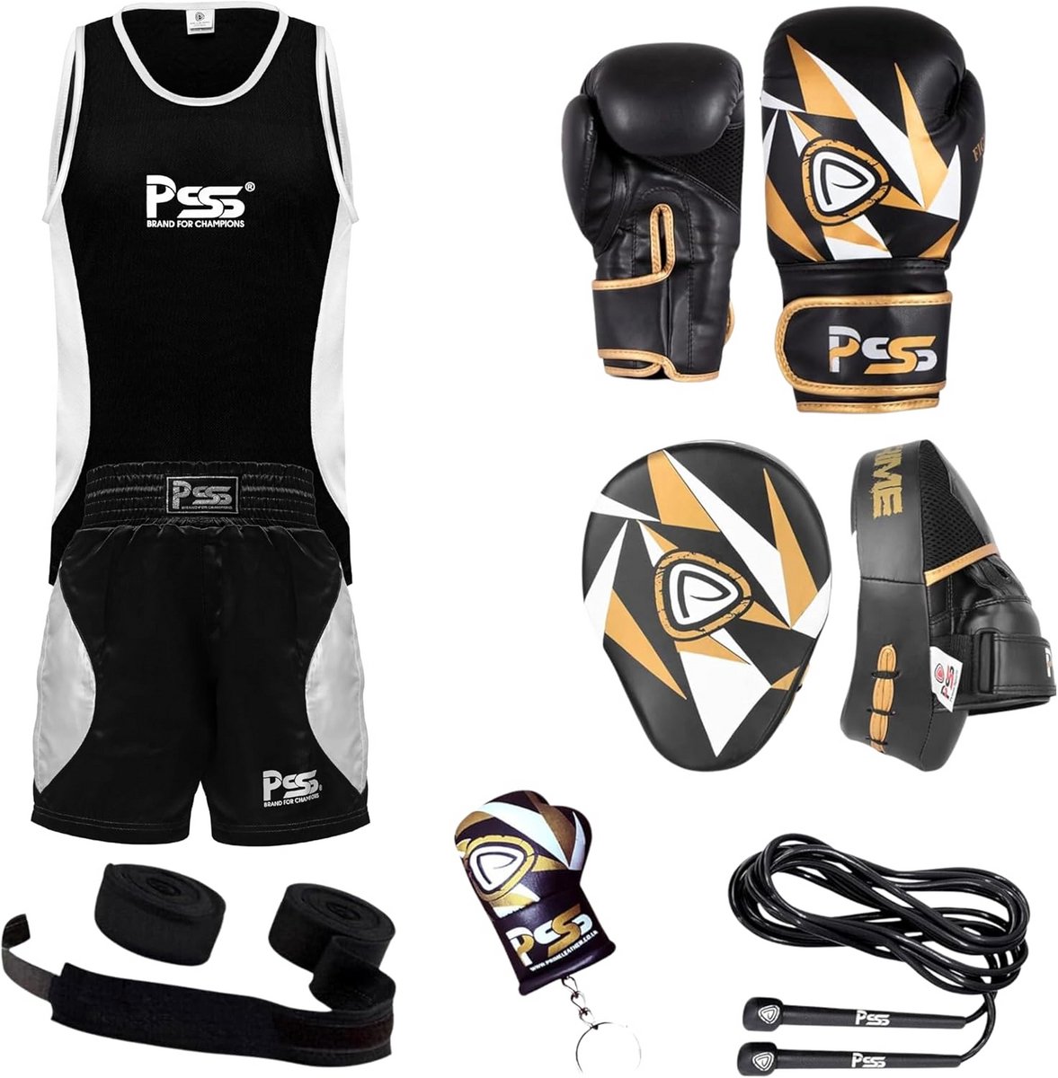 Kinder Bokspak Set Compleet met Bokshandschoenen 4oz en Trainingspads Zwart Wit