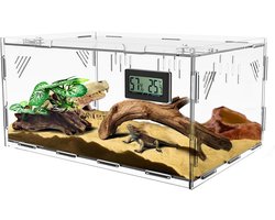 Transparant Acryl Terrarium voor Reptielen en Insecten met Digitale Thermo-Hygrometer