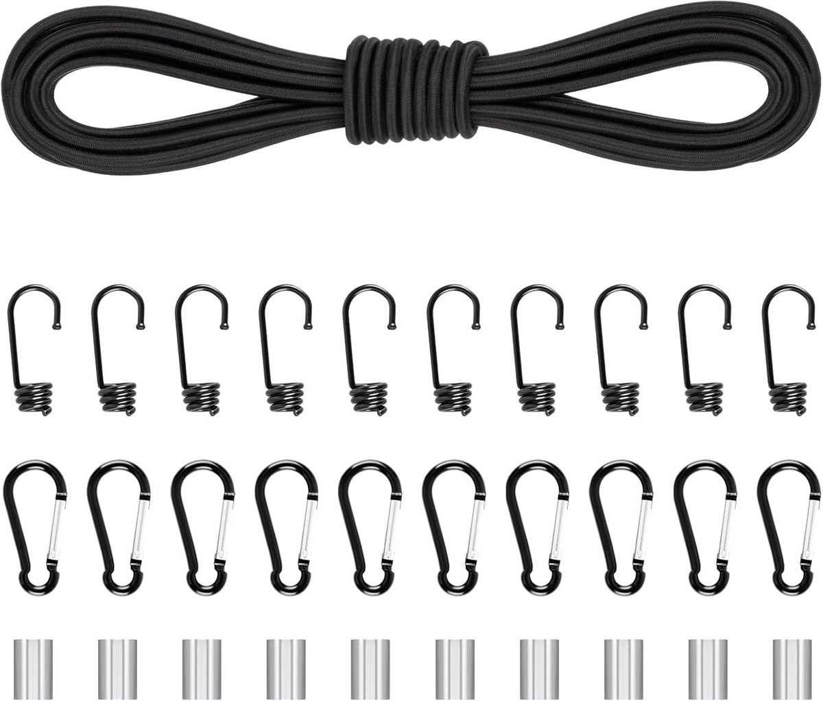 Sterk Elastisch Touw Zwart 6mm x 15m - Bungee Cord voor Bevestigen en Klemmen
