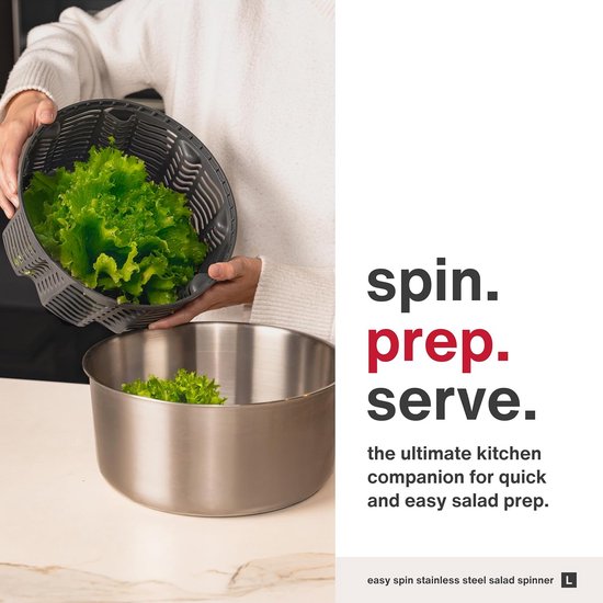 Grote Salade Centrifuge RVS - Efficiënt Drogen van Groenten en Fruit van Grizzly. — afbeelding 3