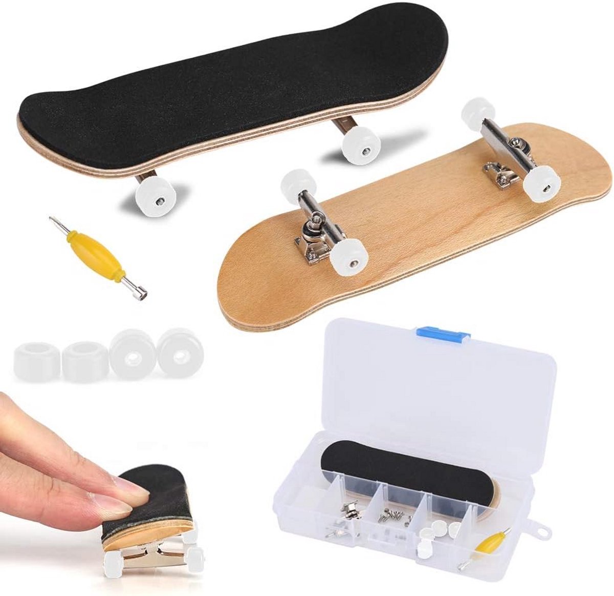 Compleet Vinger skateboard Set met Gereedschap - Houten Deck en Lagerwielen voor Kinderen en Volwassenen