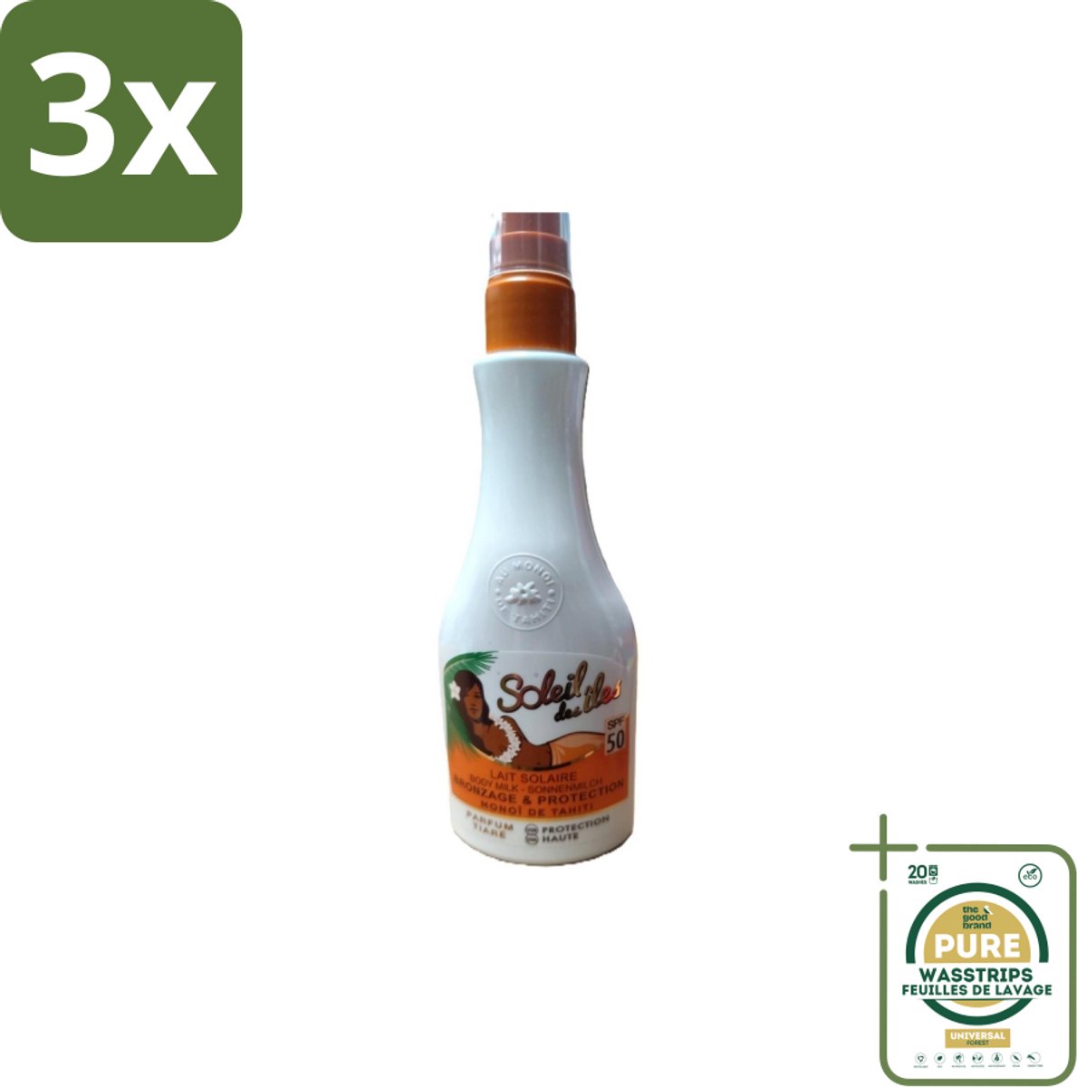 3 x Soleil des Îles – Zonnemelk – Monoï de Tahiti SPF50 Tiaré – Beschermend - Grootverpakking - Zonbescherming - Zonnebrandmelk - Monoï Tahiti - Tiaré Geur - Huidbescherming