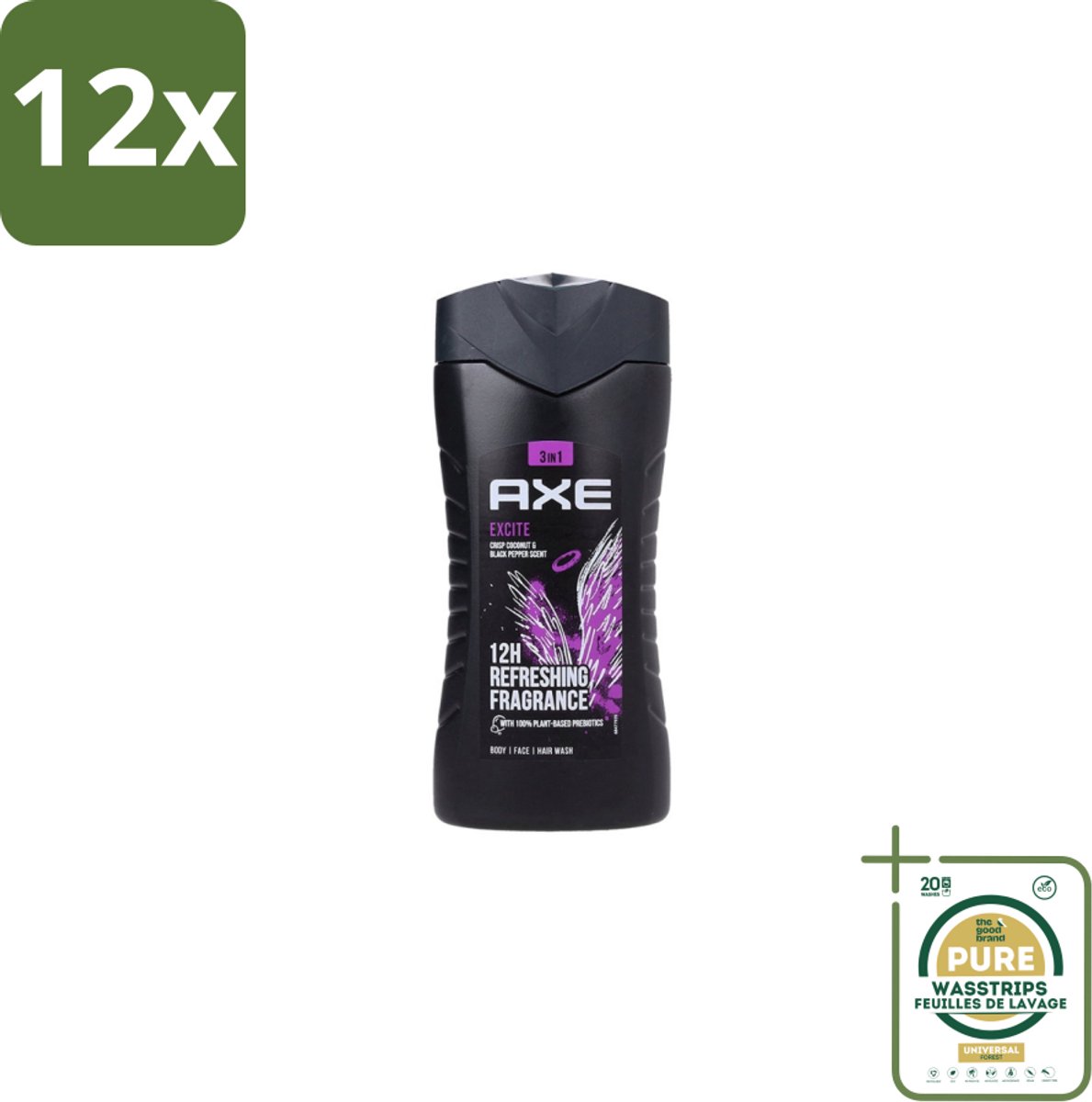 Axe – Douchegel – Excite - 250 ml - Voordeelverpakking - 12 stuks - Kokosnoot - Mannelijke geur