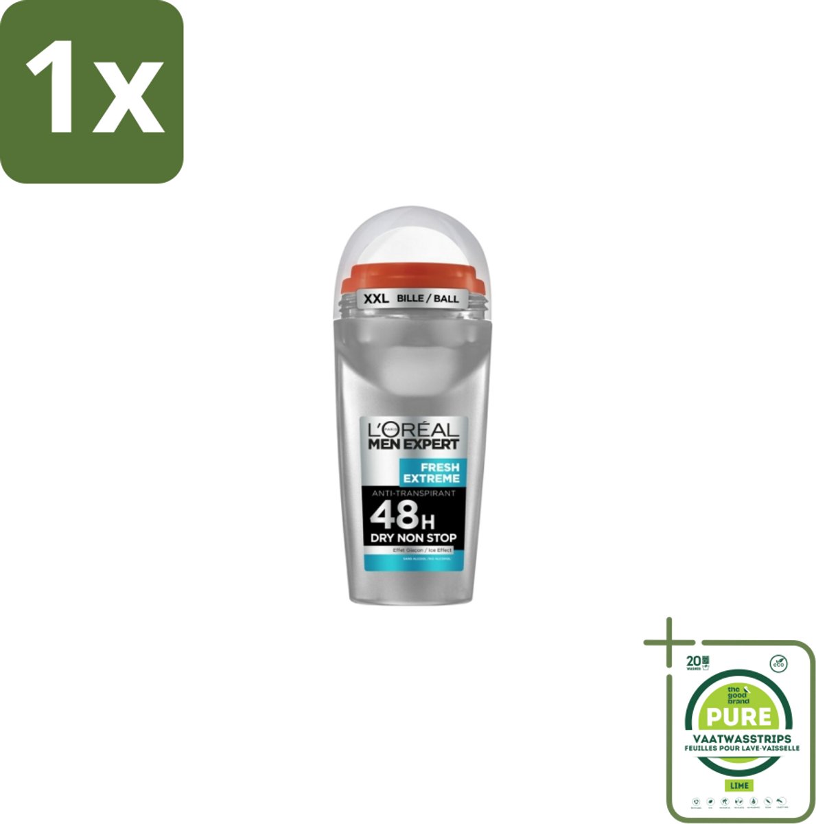 1 x L'Oréal Men Expert Deodorant Roller Fresh Extreme 50 ml - Anti-transpirant - Zweetbestrijding - Frisheid - Ice-effect - Deodorant Roller
