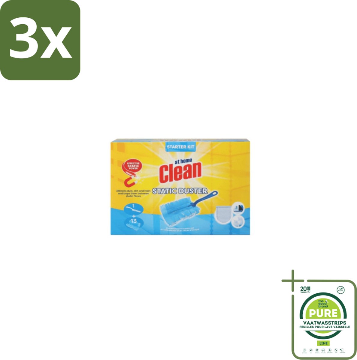 3 x At Home Clean Duster Starter Set 13 Navullingen - Grootverpakking - Stofwisser - Stof Verwijderen - Elektrostatische Doek - Hygiëne - Allergie