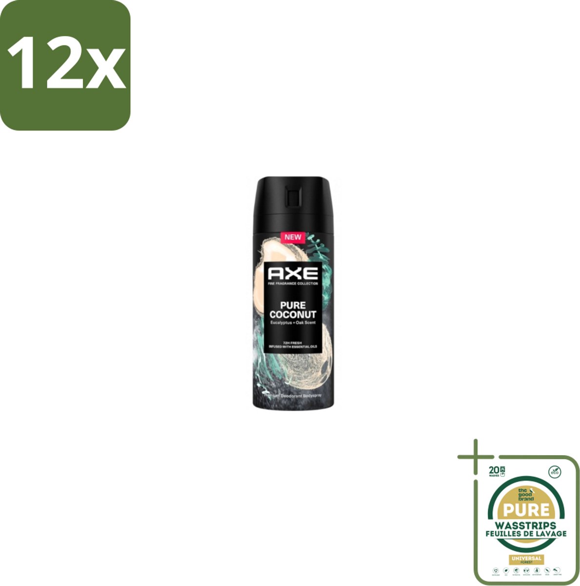 Axe – Deodorant Spray – Pure Coconut – 150 ml - Voordeelverpakking - 12 stuks - Frisheid - Transpiratiegeur