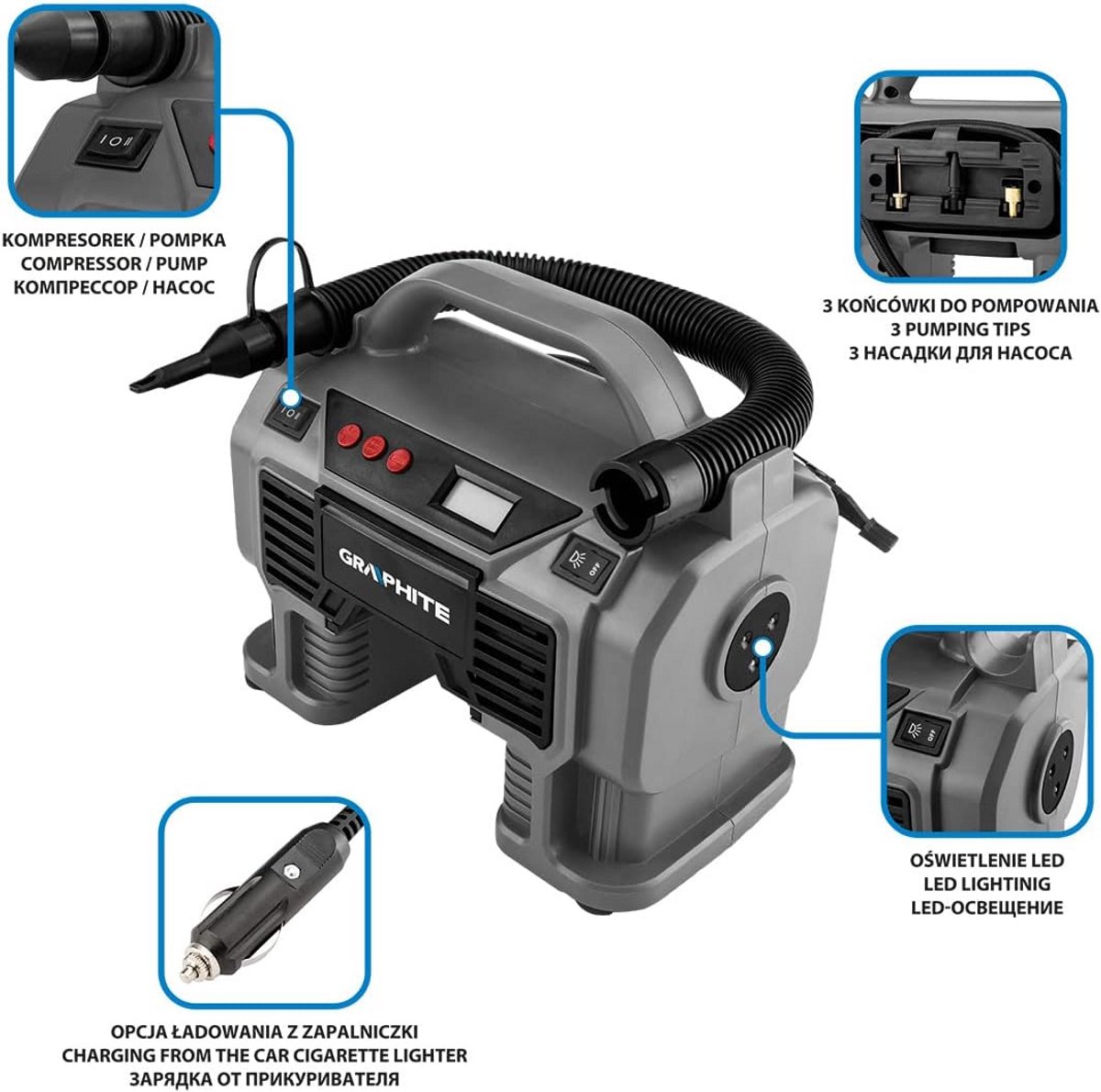 Draadloze 18V Compressor en Pomp met 11 Bar Druk en Leegfunctie
