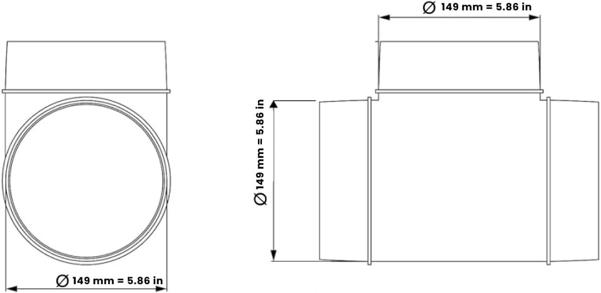 Ventilatie T-stuk Kanaalverbinder Ronde Luchtaansluiting PVC