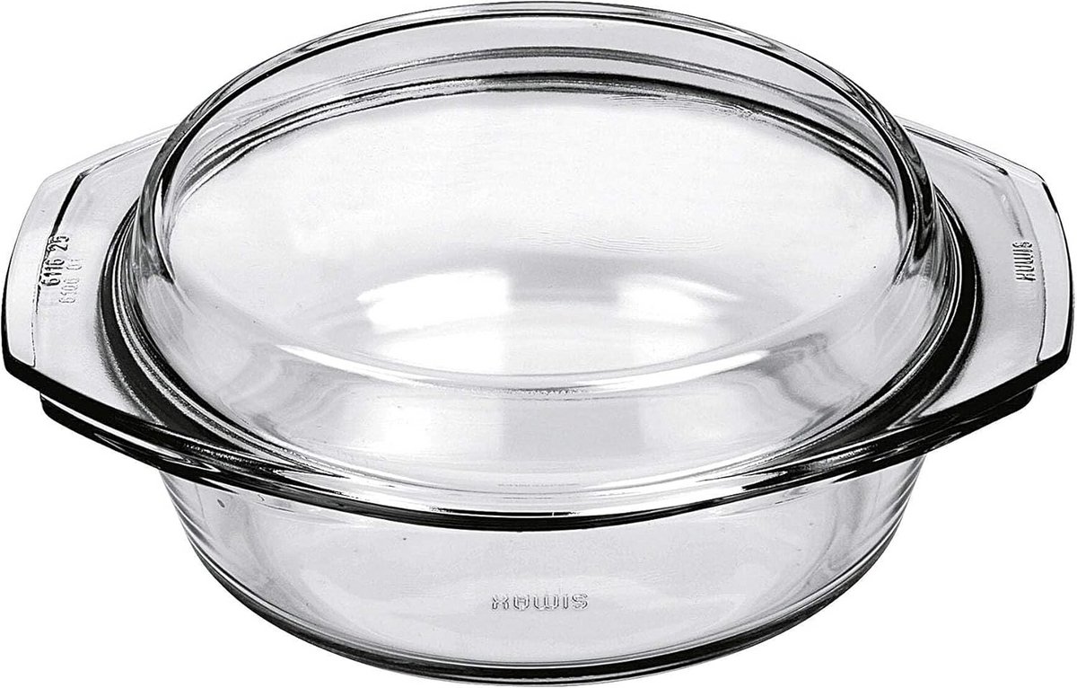 Ronde Glazen Braadpan met Deksel - Oven- en Kookbestendig