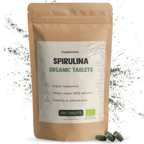 Cupplement Spirulina 3000 mg per dagdosering Biologisch 300 Tabletten - Algen - spirulina tabletten biologisch - Energie & Detox - Vegan - Zonder toevoegingen - Lab getest - 75 dagen voorraad per zakje