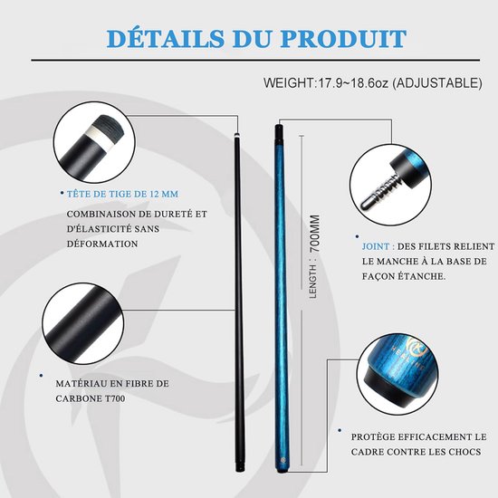 Professionele Lichtgewicht Carbon Poolkeu 56 Inch - 12mm Tip - Geschikt voor Biljart en Snooker van Merkloos — afbeelding 5