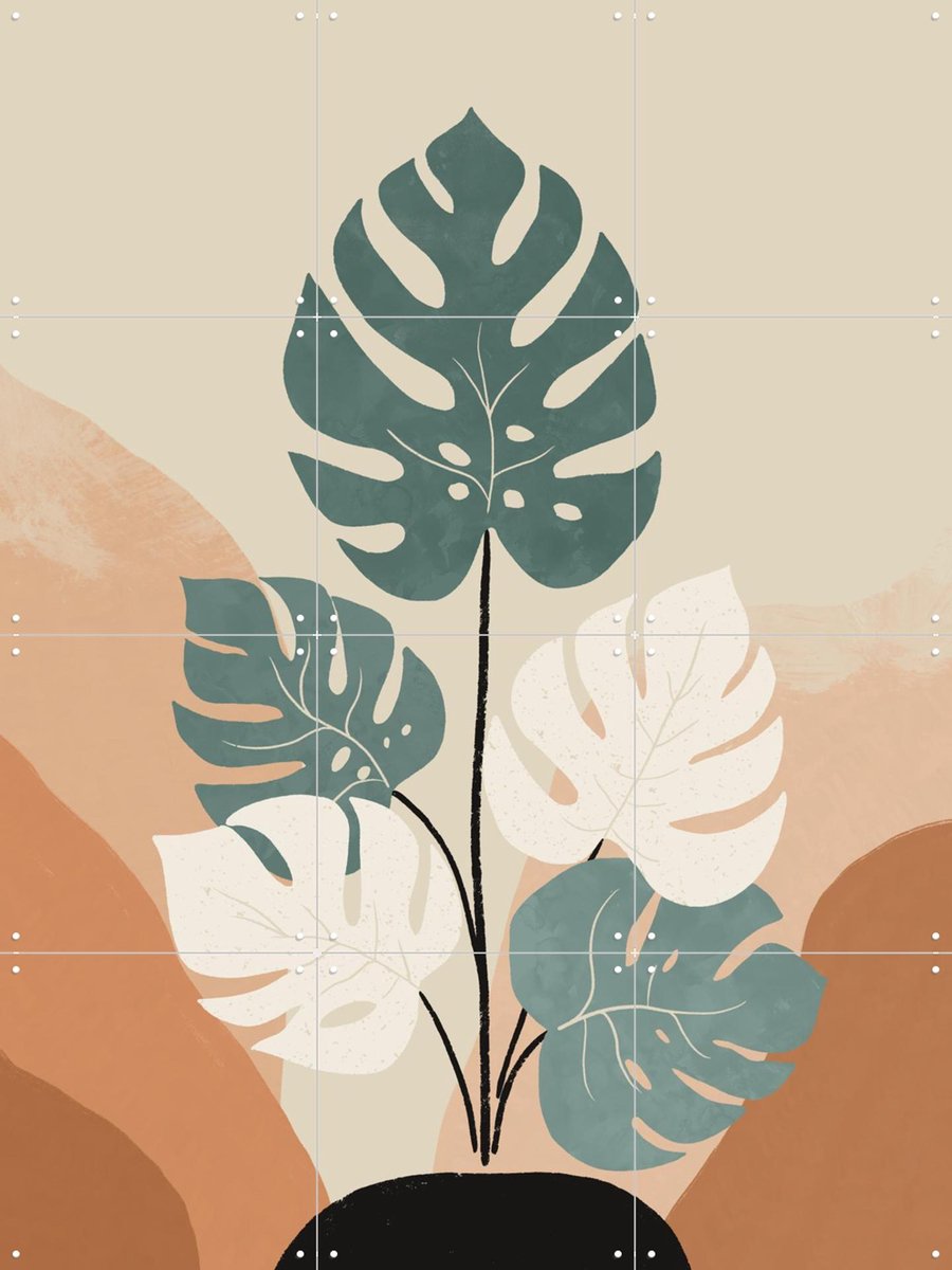 IXXI Retro Monstera, Katarzyna Gąsiorowska & Various - 60 x 80 cm - Gratis ophangtool - Grote wanddecoratie en posters - Grafisch Ontwerp