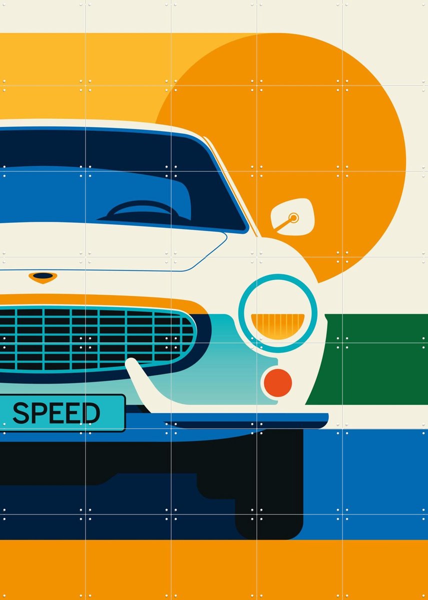 IXXI White Vintage Sports Car, Bo Lundberg - 100 x 140 cm - Gratis ophangtool - Grote wanddecoratie en posters - Illustraties, Geometrische Kunst