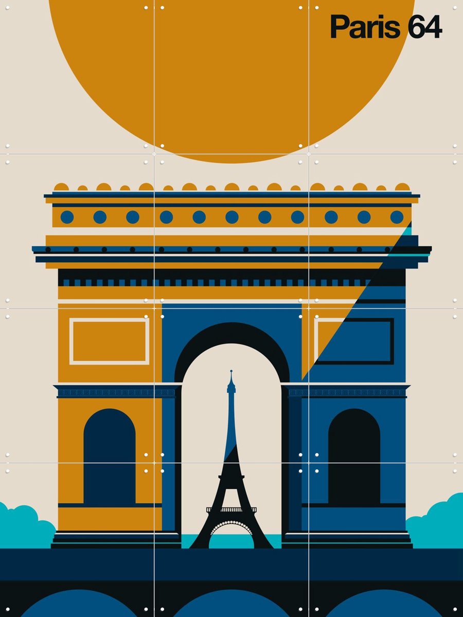 IXXI Paris 64, Bo Lundberg - 60 x 80 cm - Gratis ophangtool - Grote wanddecoratie en posters - Illustraties, Kleurrijk, Mancave, Architectuur