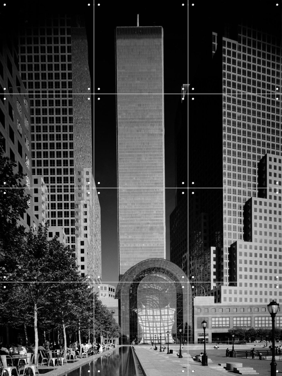 IXXI Twin Towers, Teun Voeten - 60 x 80 cm - Gratis ophangtool - Grote wanddecoratie en posters - Fotografie, Gang, Mancave, Woonkamer, Skyline, Stad