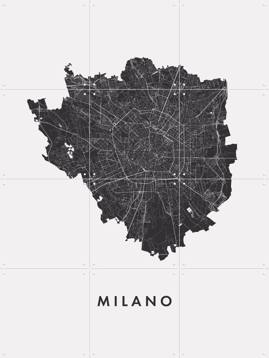 IXXI Milano City Map, Kunst in Kaart - 60 x 80 cm - Gratis ophangtool - Grote wanddecoratie en posters - Minimalisme, Grafisch Ontwerp, Technische