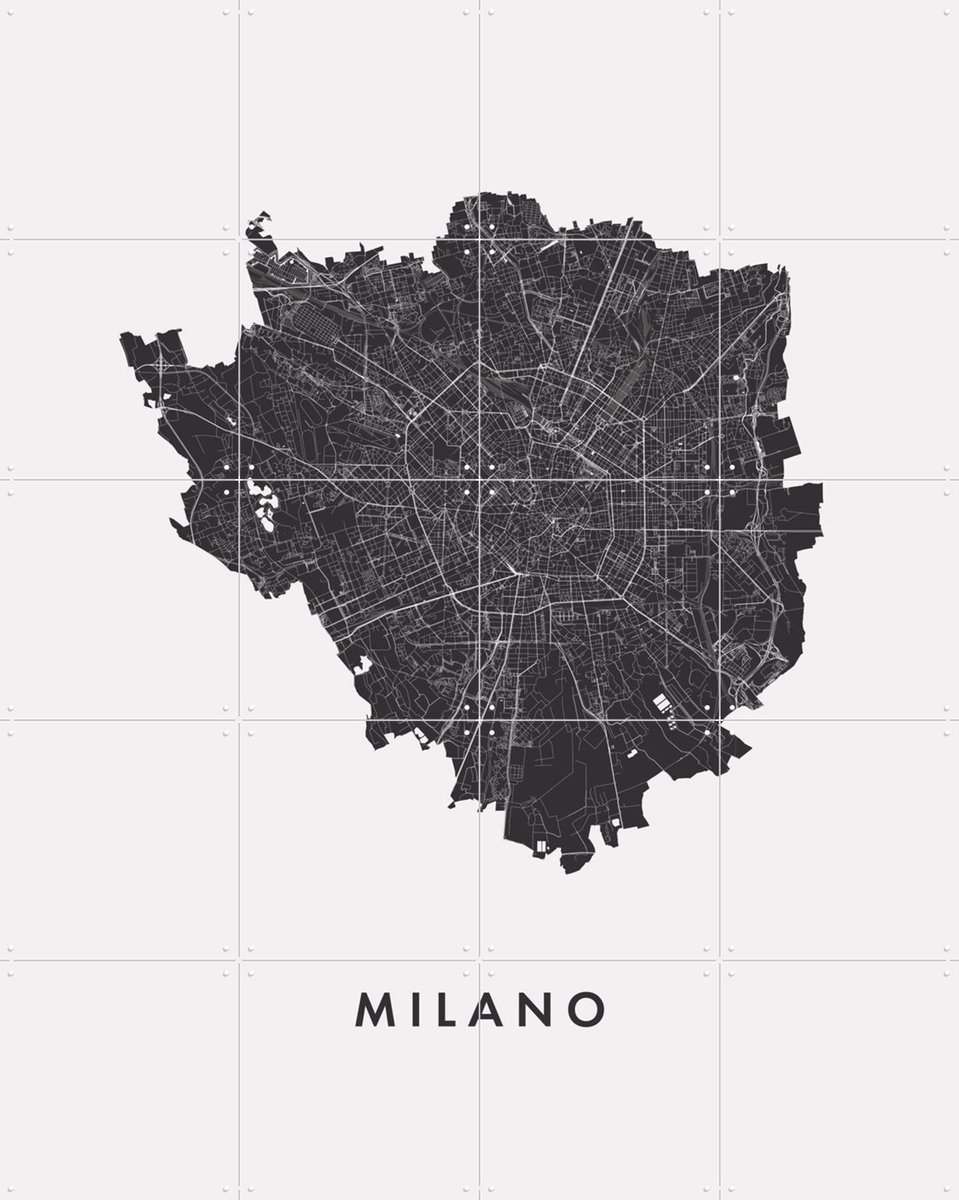 IXXI Milano City Map, Kunst in Kaart - 80 x 100 cm - Gratis ophangtool - Grote wanddecoratie en posters - Minimalisme, Grafisch Ontwerp, Technische