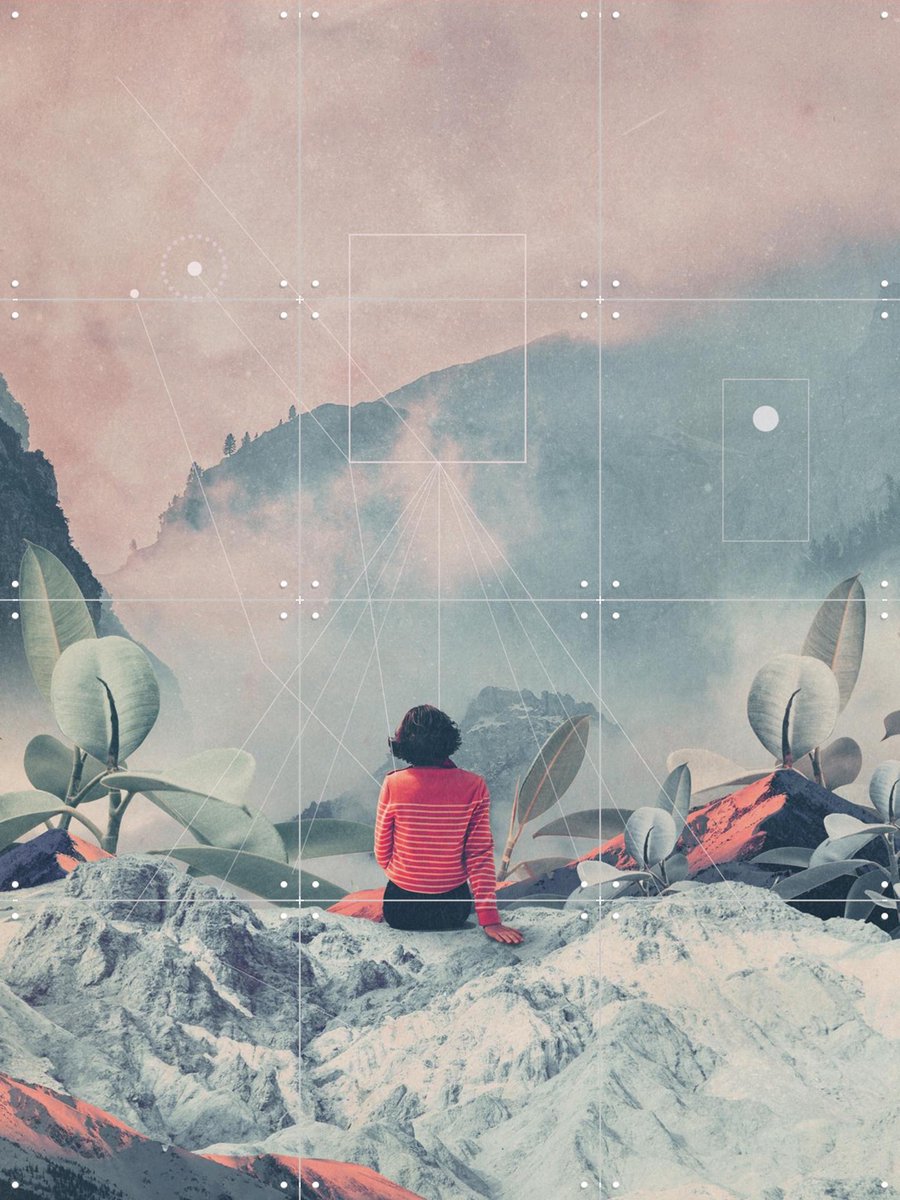 IXXI Lost in the 17th Dimension, Frank Moth - 60 x 80 cm - Gratis ophangtool - Grote wanddecoratie en posters - Kleurrijk, Digitale Kunst, Collage