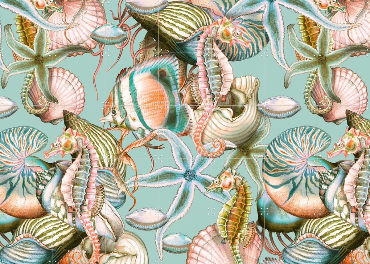 IXXI Just keep swimming Sealife soft Tones, Marylène Madou - 140 x 100 cm - Gratis ophangtool - Grote wanddecoratie en posters - Aquarel, Kleurrijk